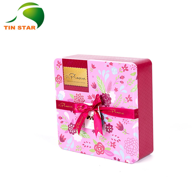 Pink bowknot Biscuits Cookie Tin Box 